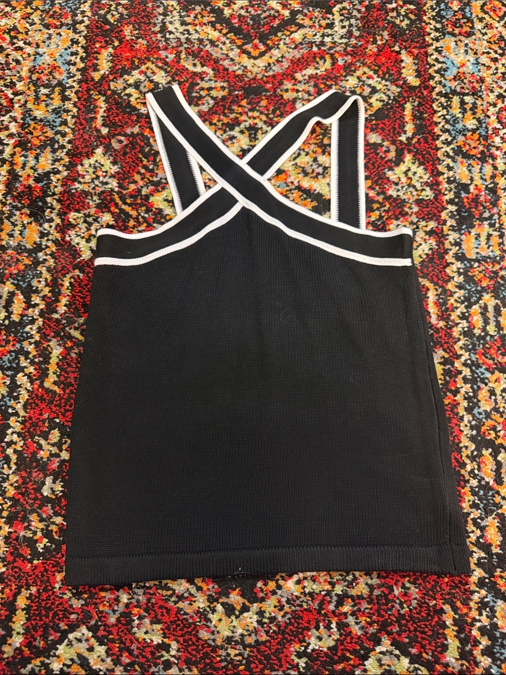 Commense Black Knit Tank with White Trim Crossback